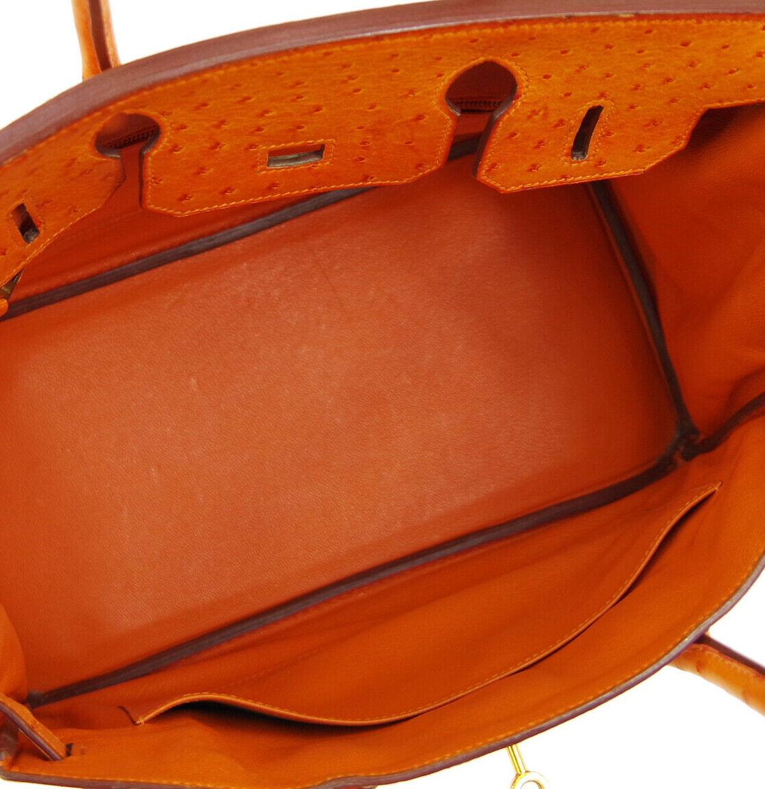 Hermes Birkin 30 Orange Exotic Ostrich Leather Gold Top Handle Satchel Tote Bag 1