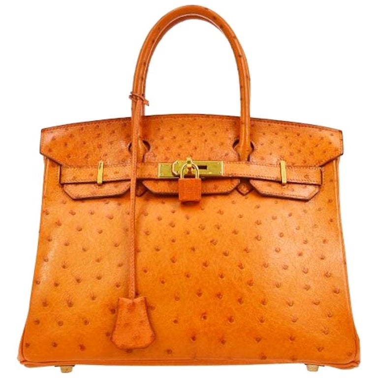 Hermes Birkin 30 Orange Exotic Ostrich Leather Gold Top Handle Satchel ...