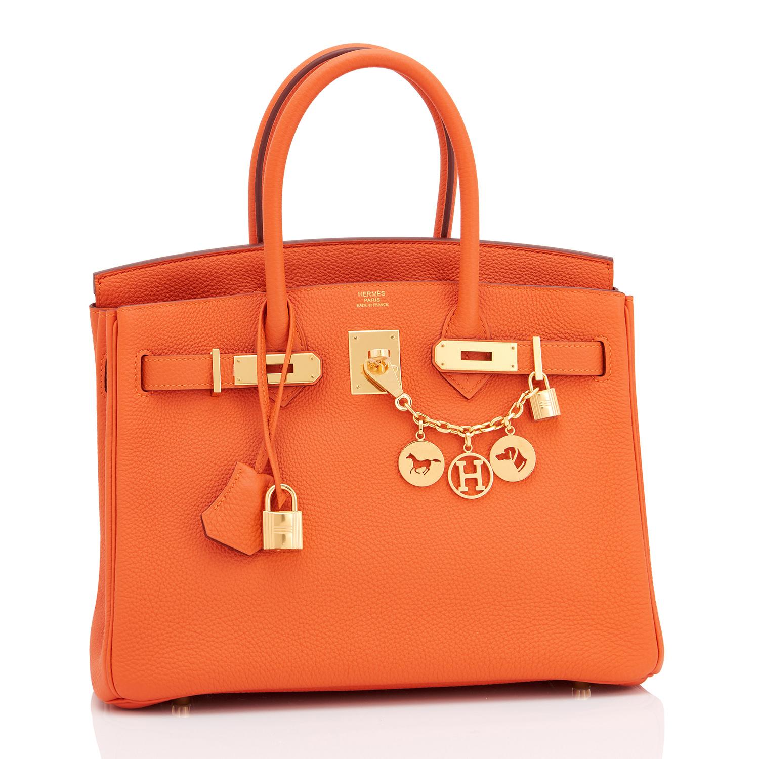 Hermes Feu Orange 30cm Birkin Togo Gold Hardware NEW
Spectacularly gorgeous combination! Feu Orange is very coveted and rare to find now.
Brand New in Box. Store fresh. Pristine condition (with plastic on hardware).
Perfect gift! Comes with keys,