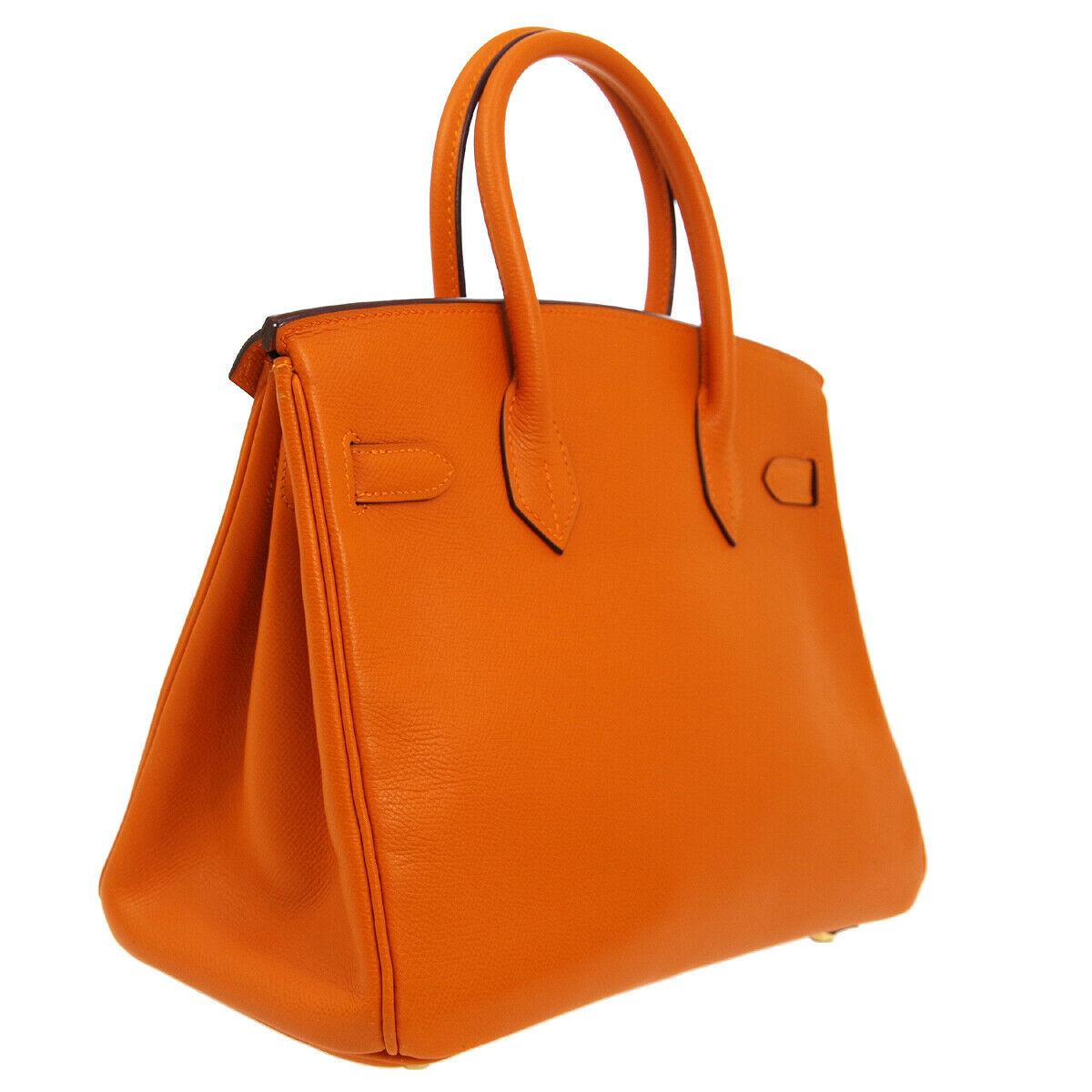 Hermes Birkin 30 Orange Leather Gold Top Handle Satchel Tote Bag  In Good Condition In Chicago, IL