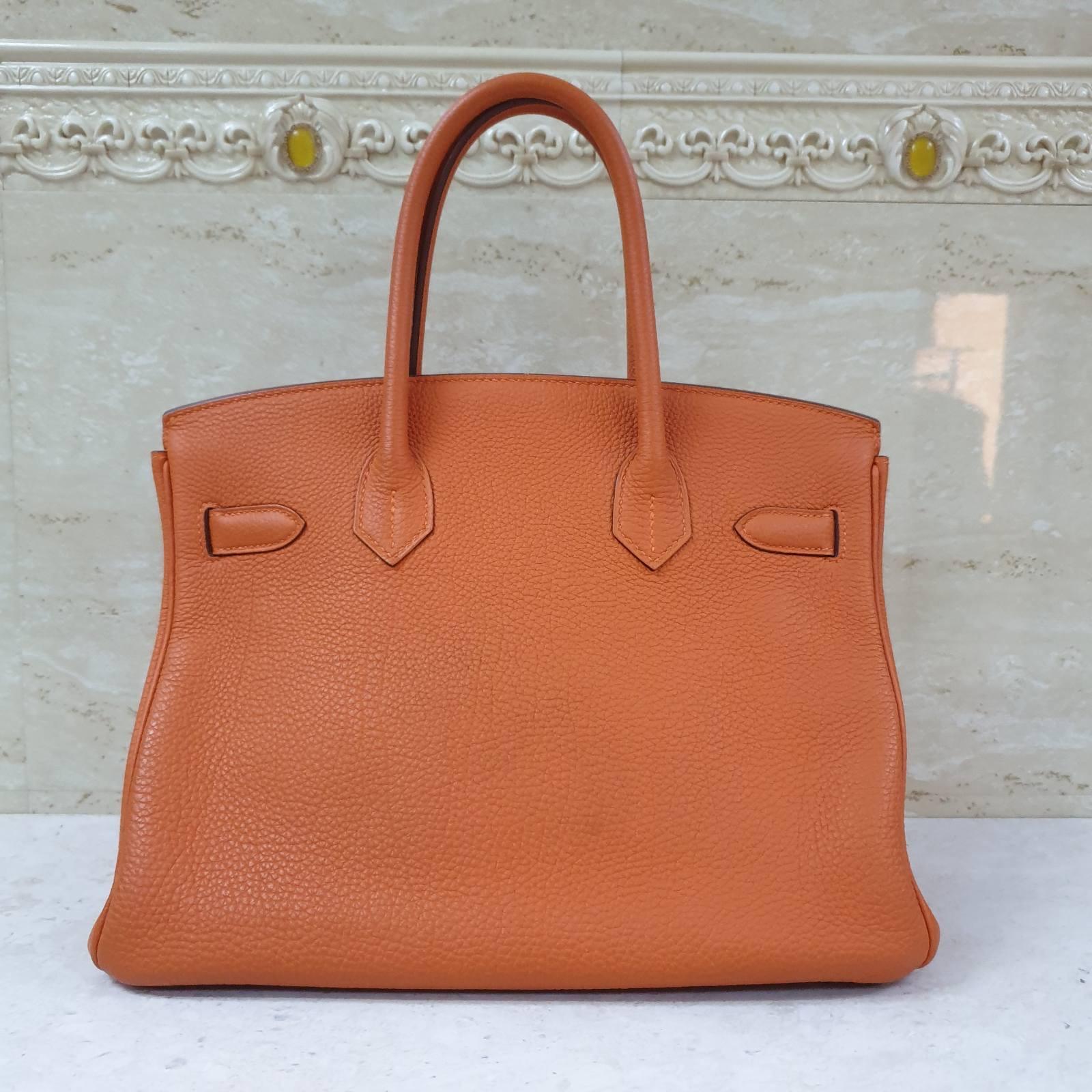 Hermès Birkin 30 Orange Leather Handbag In Excellent Condition In Krakow, PL