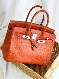 Bolso Hermes Birkin 30 de cocodrilo naranja mate