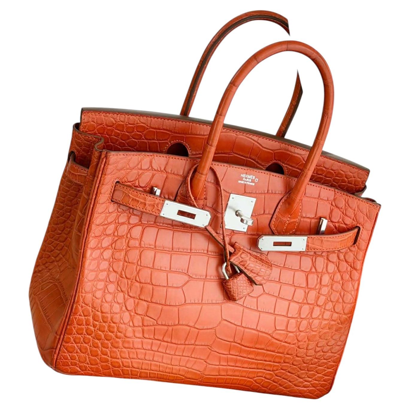 Hermes Birkin 30 Orange Matte Alligator bag PHW