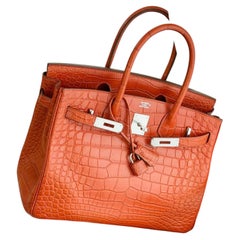 Bolso Hermes Birkin 30 de cocodrilo naranja mate