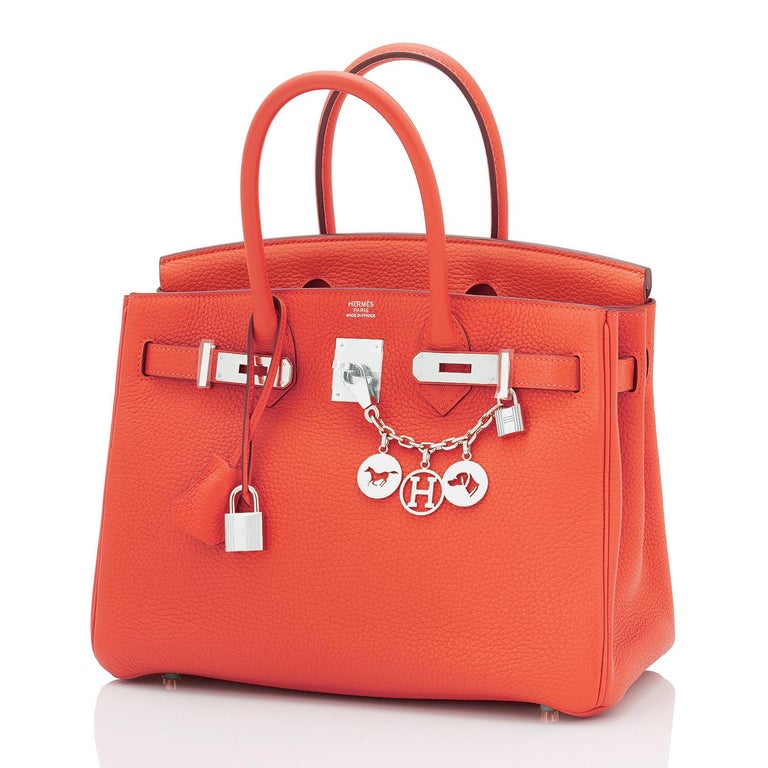 Hermès 30 CM Red Birkin Bag with orange piping and interior. Please DM for  further info