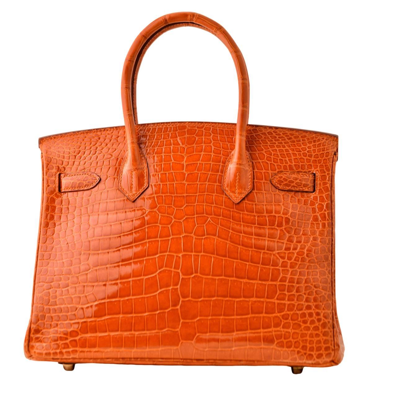 Hermès Birkin 30 Orange Shiny Crocodile Gold Hardware Handbag 1