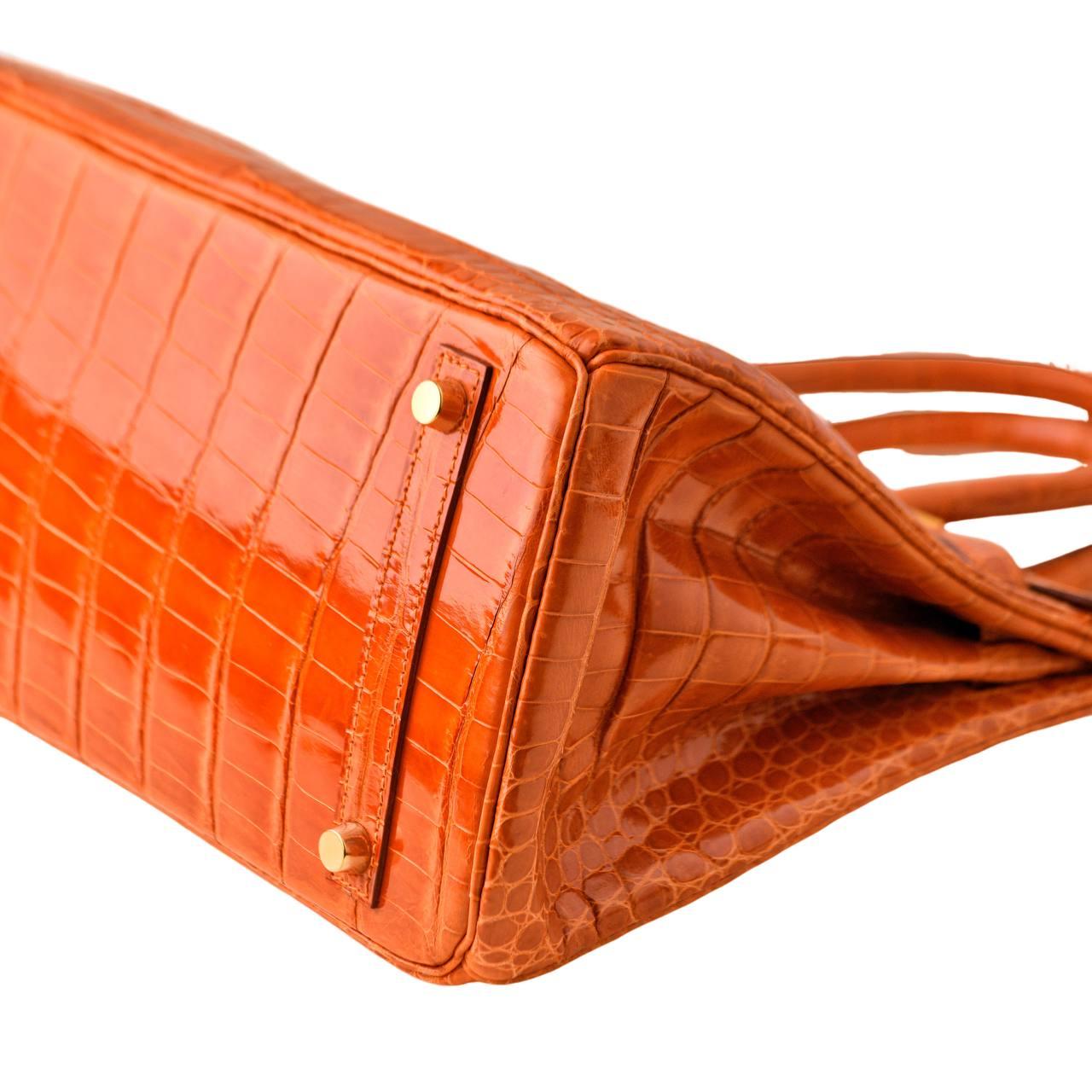 Hermès Birkin 30 Orange Shiny Crocodile Gold Hardware Handbag 3
