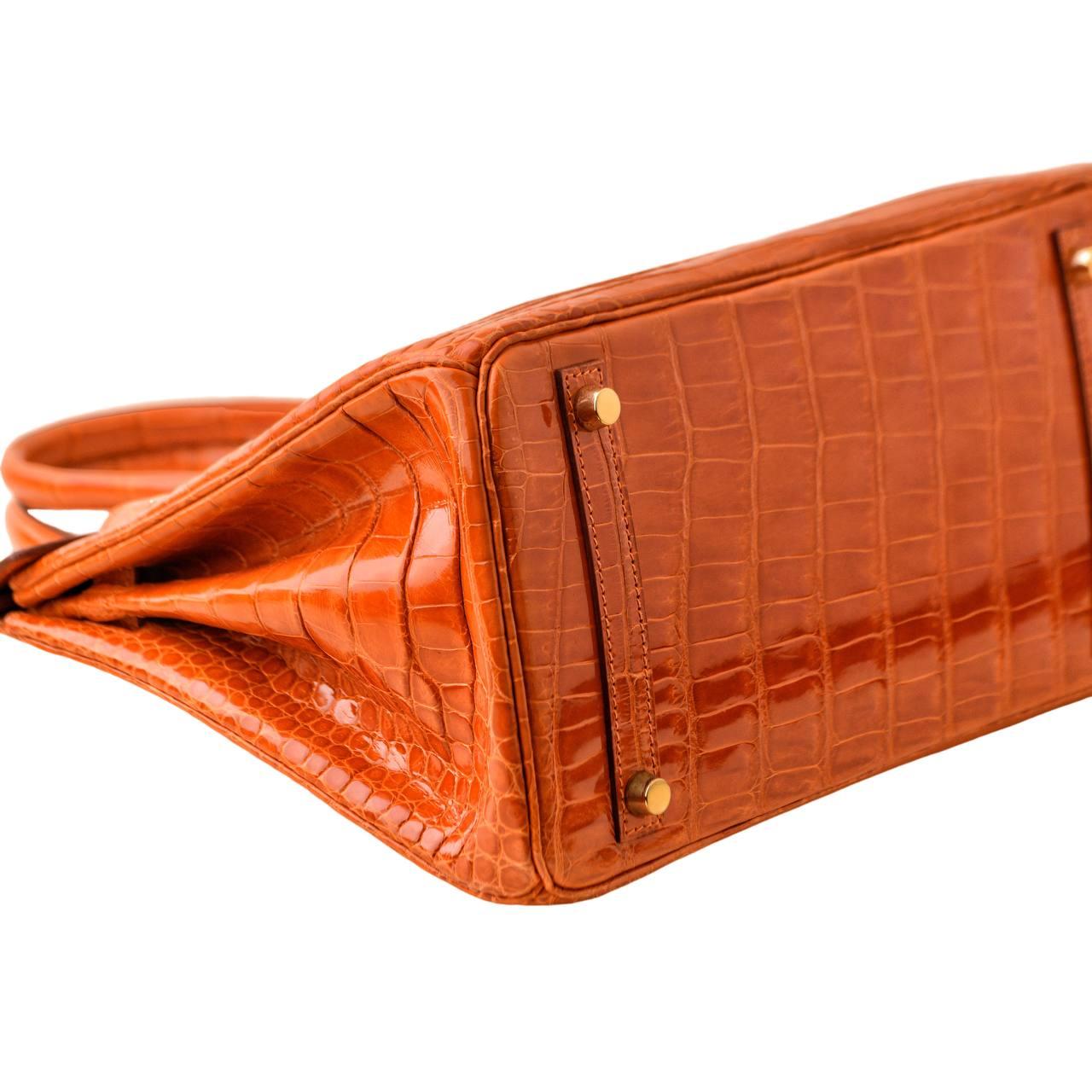 Hermès Birkin 30 Orange Shiny Crocodile Gold Hardware Handbag 4
