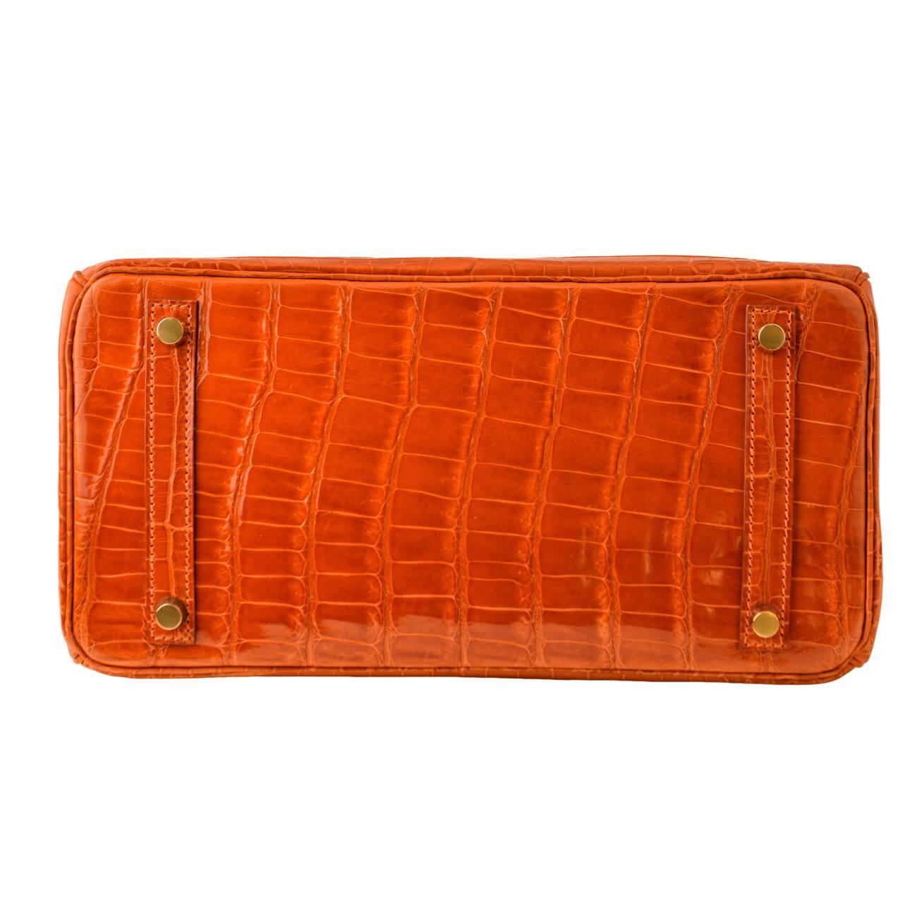 Hermès Birkin 30 Orange Shiny Crocodile Gold Hardware Handbag 5