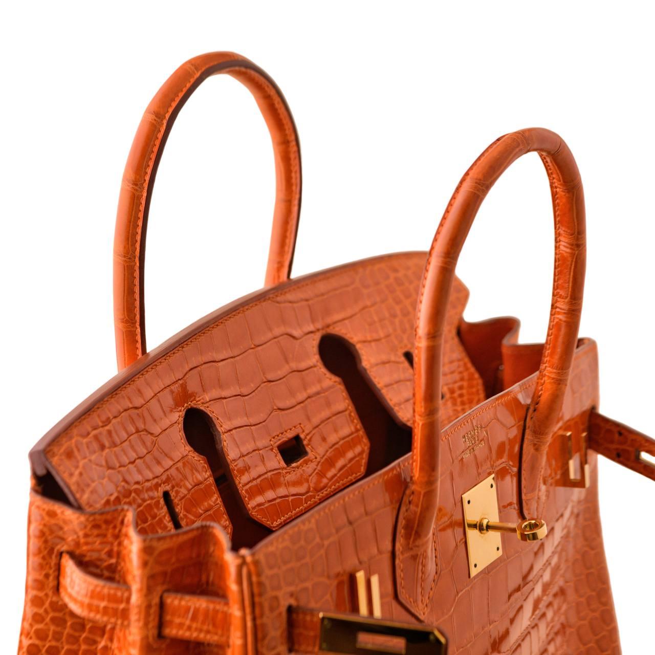 Hermès Birkin 30 Orange Shiny Crocodile Gold Hardware Handbag 7