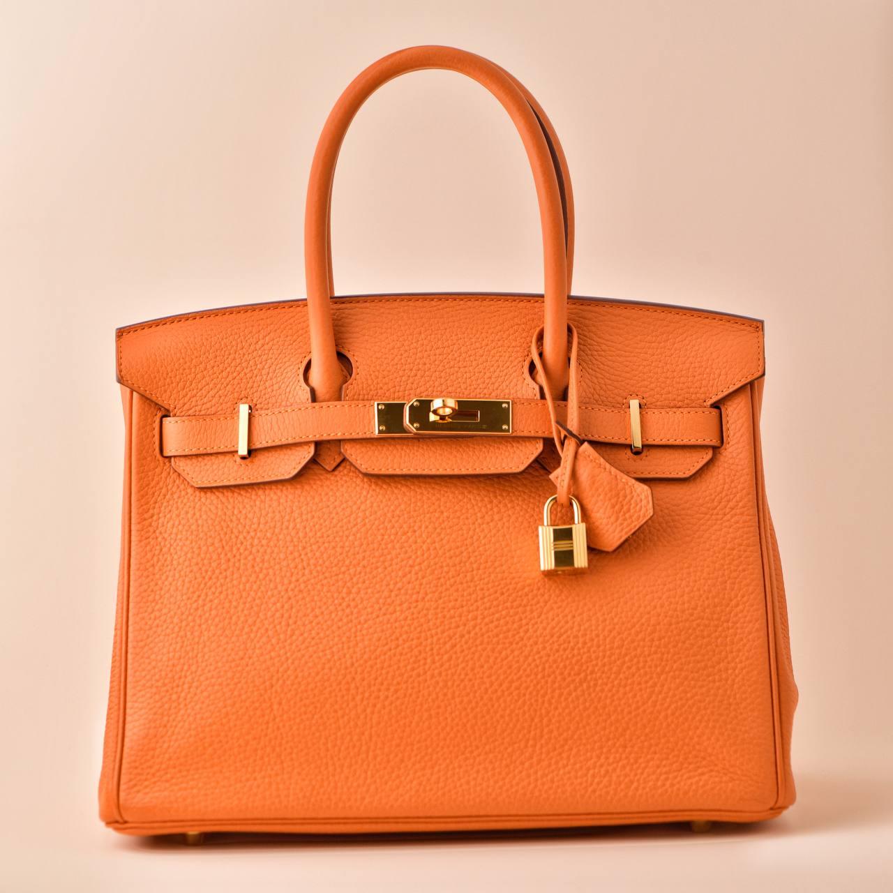 Hermès Birkin 30 Orange Togo Leather Gold Hardware Handbag In Excellent Condition In Banbury, GB