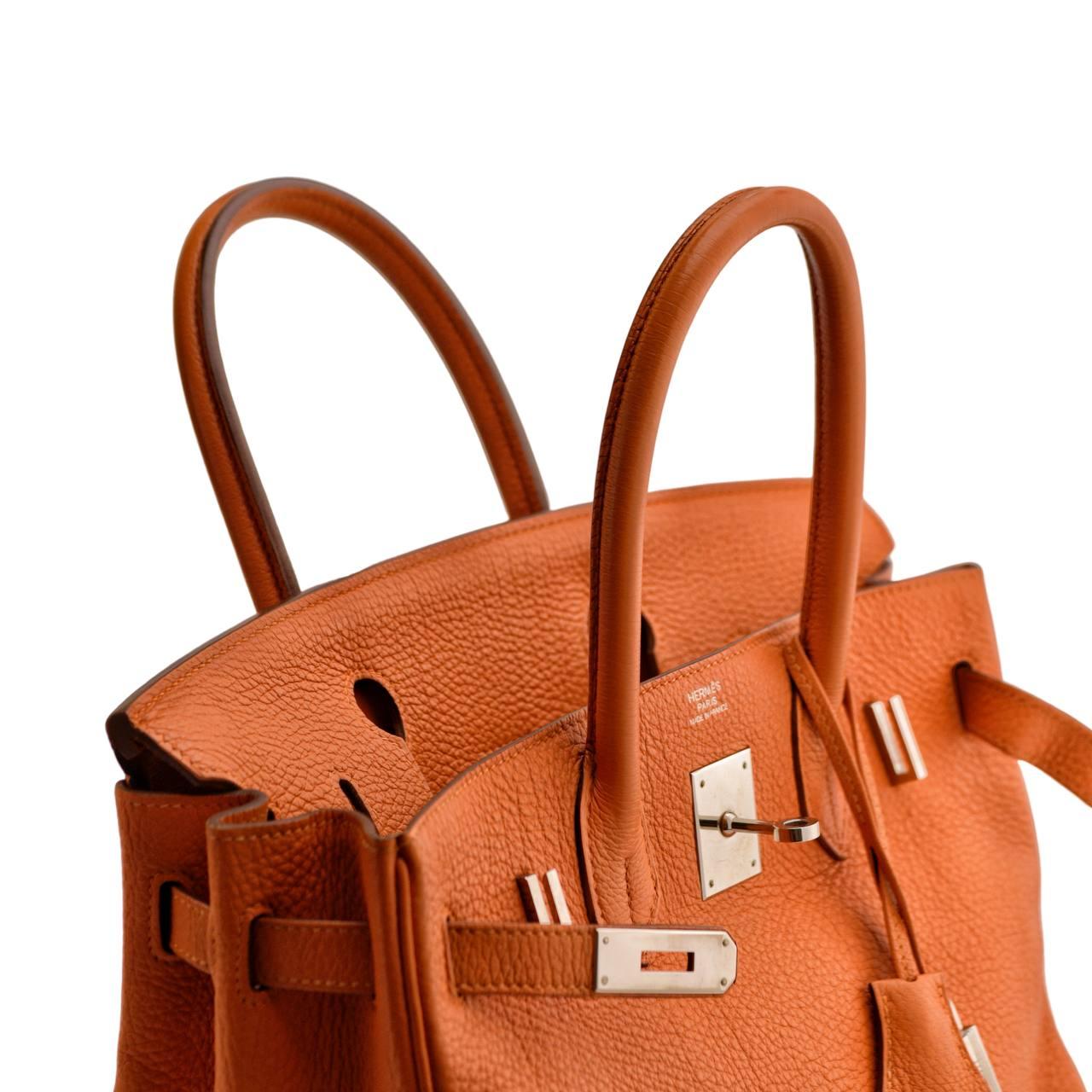 Hermès Birkin 30 Orange Togo Leder Palladium Hardware Handtasche im Angebot 3