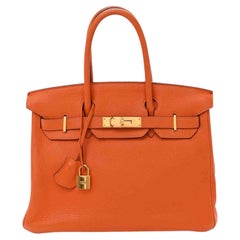 Hermès Birkin 30 Handtasche aus orangefarbenem Togo-Leder mit goldenen Beschlägen