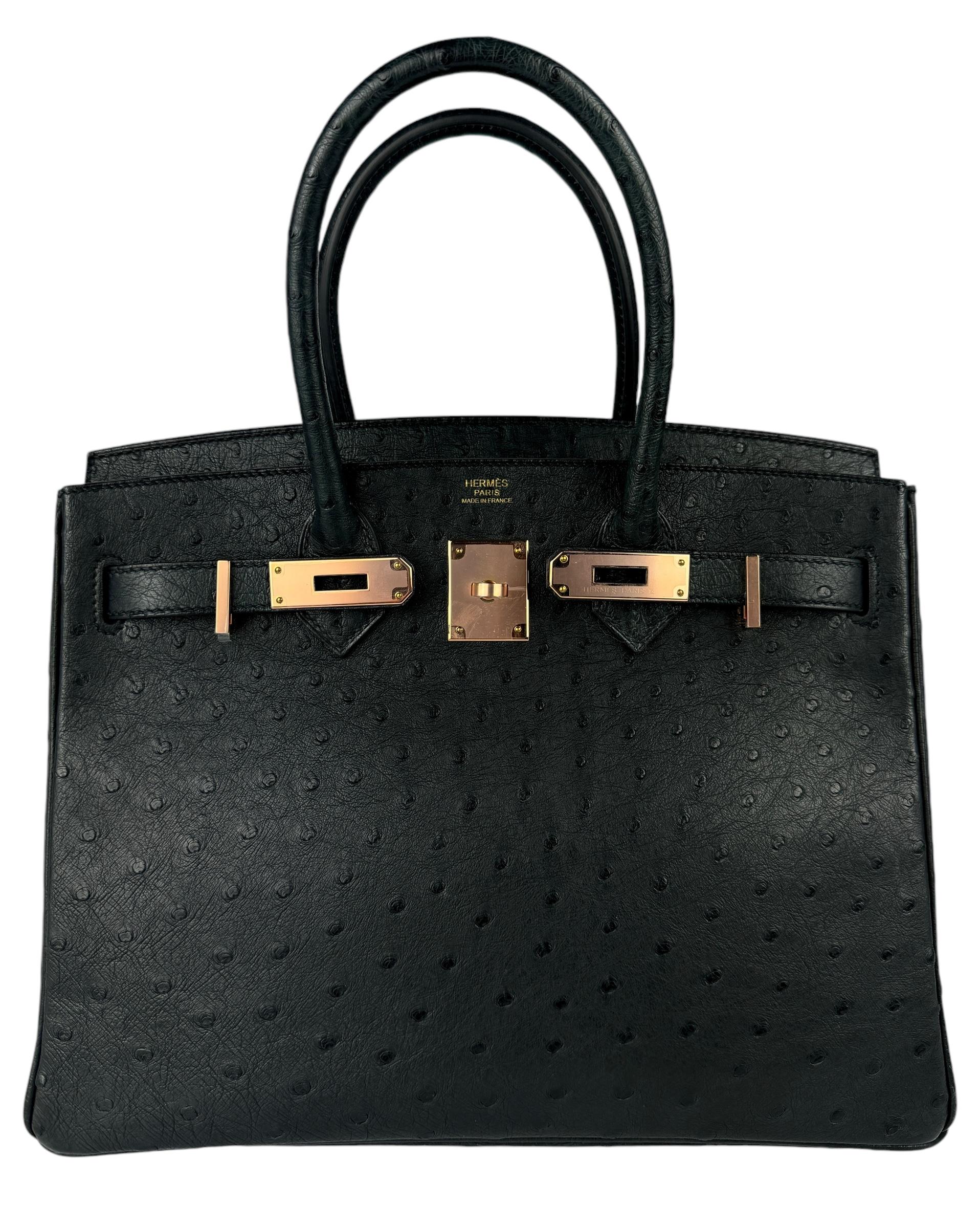 Hermes Birkin 30 Autruche Noir Noir Rose Gold Hardware RARE Neuf à Miami, FL