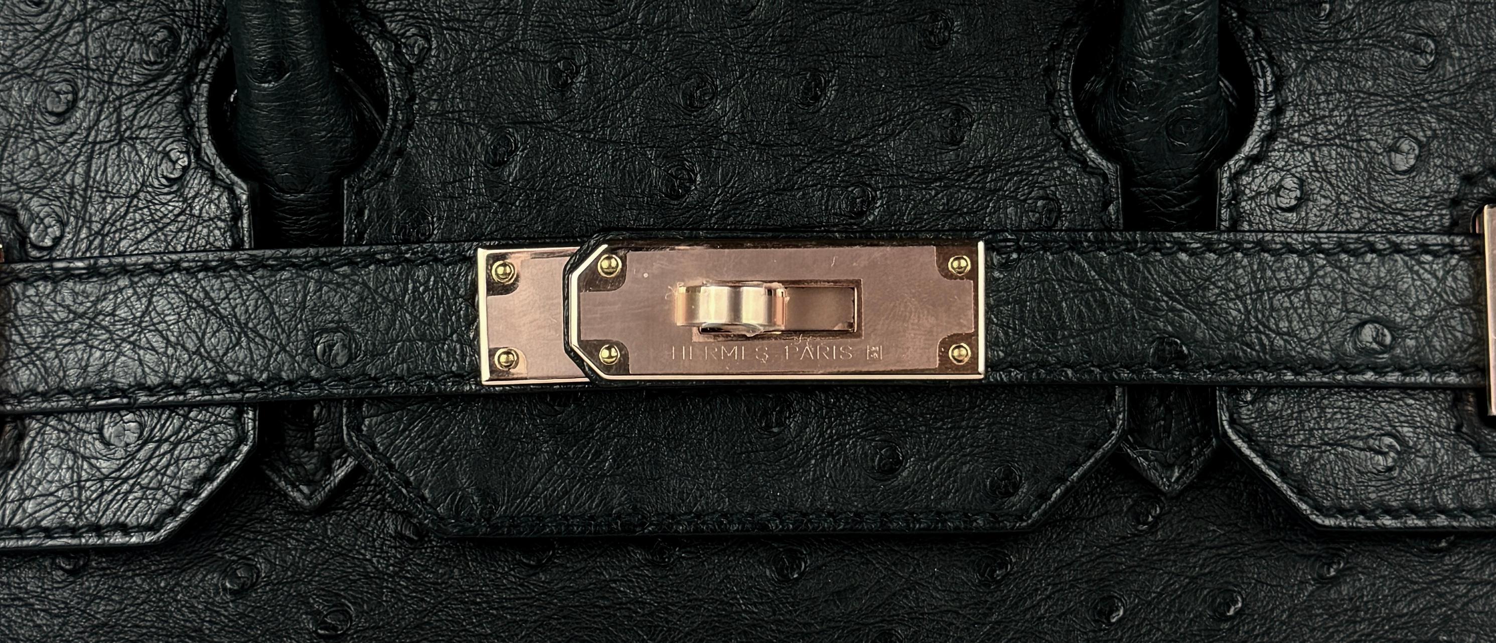  Hermes Birkin 30 Autruche Noir Noir Rose Gold Hardware RARE Unisexe 