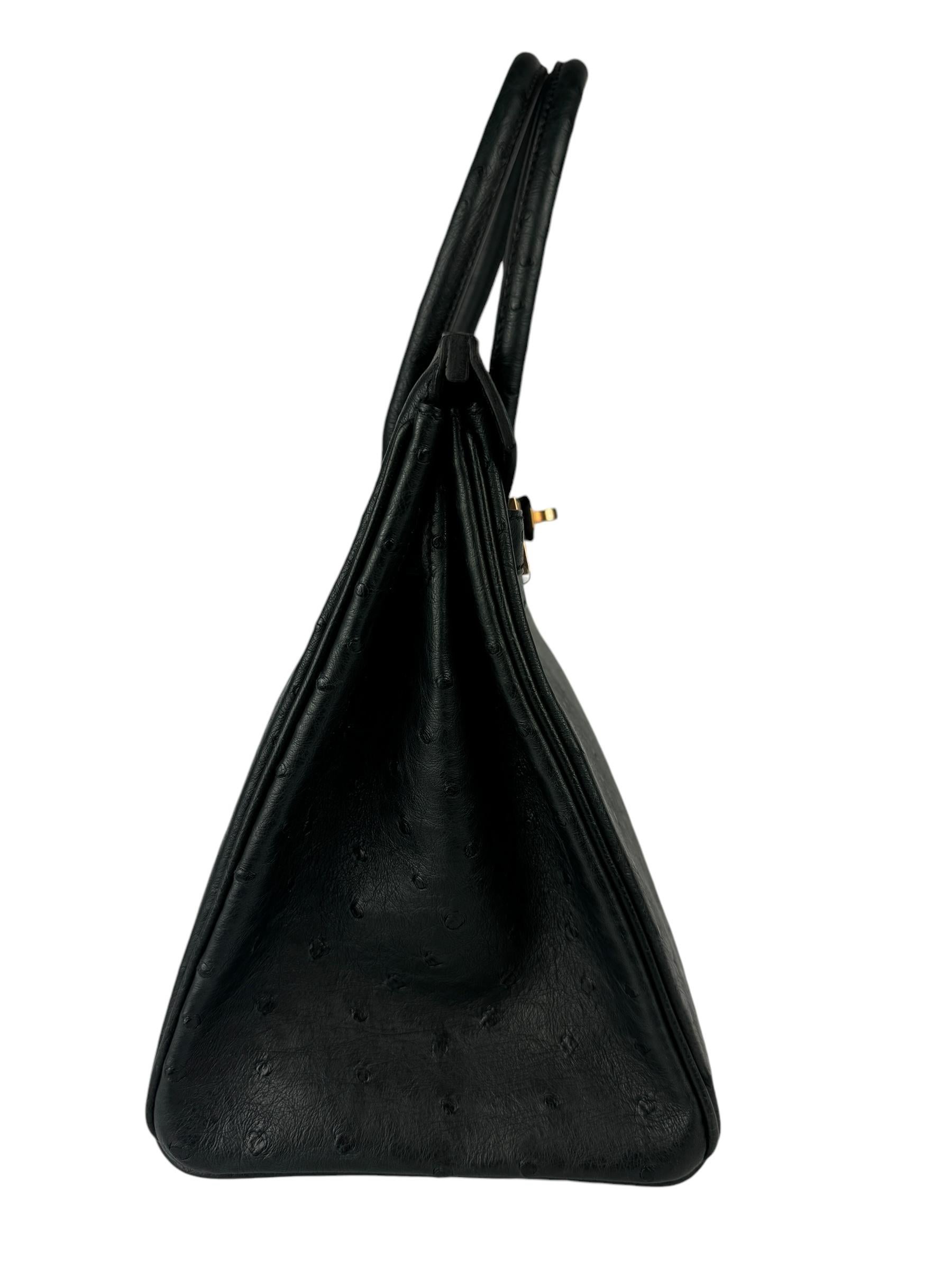Hermes Birkin 30 Autruche Noir Noir Rose Gold Hardware RARE 2