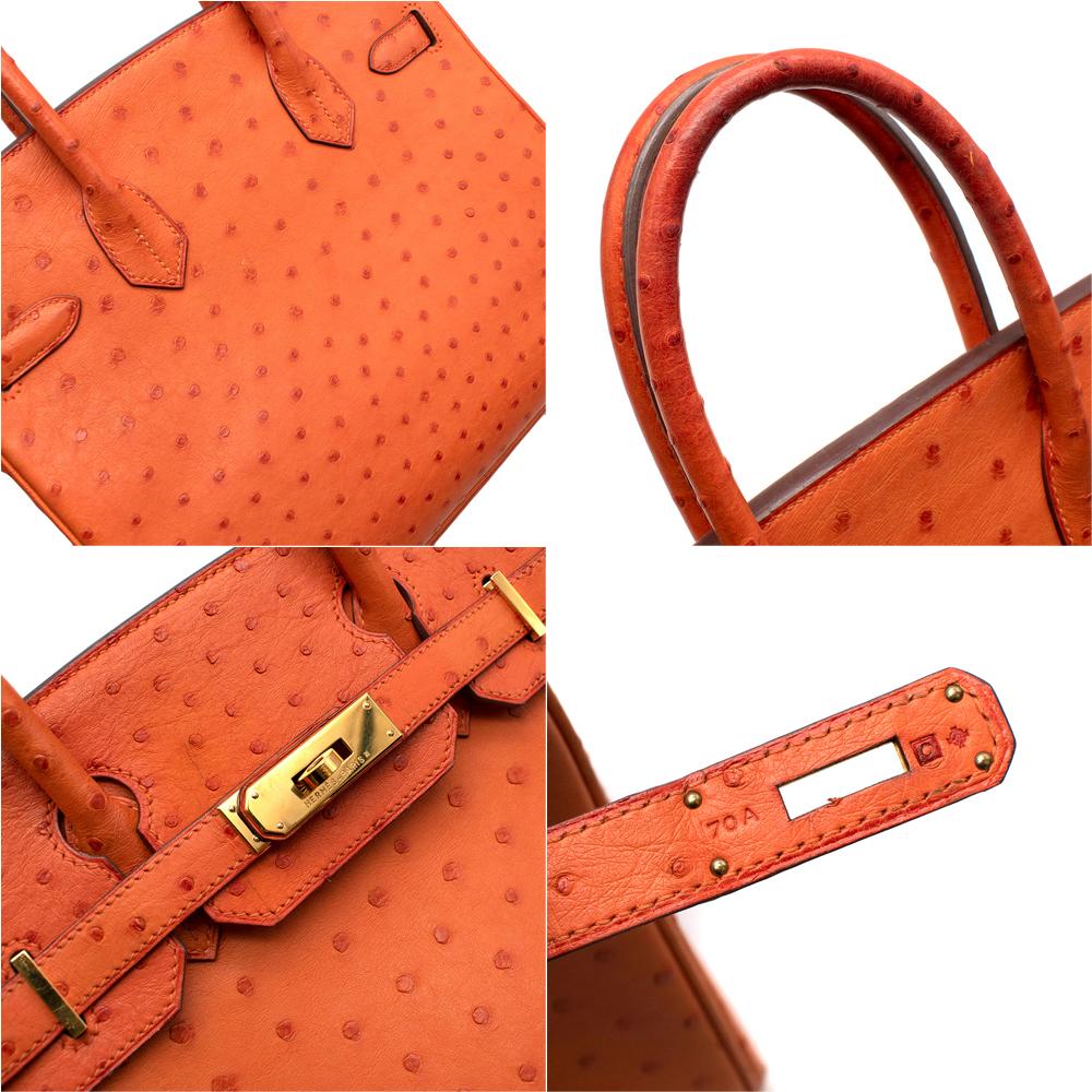 Women's or Men's Hermes Birkin 30 Ostrich Tangerine GHW