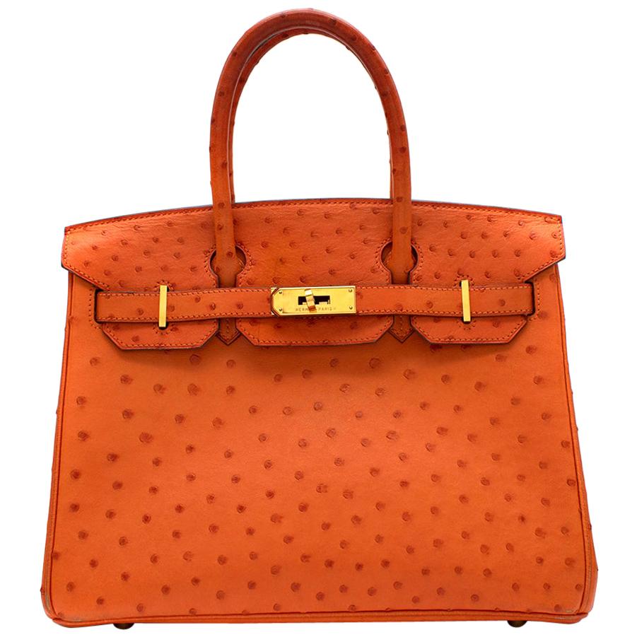 Pre-owned Hermes Birkin 30 Tangerine Ostrich Gold Hardware