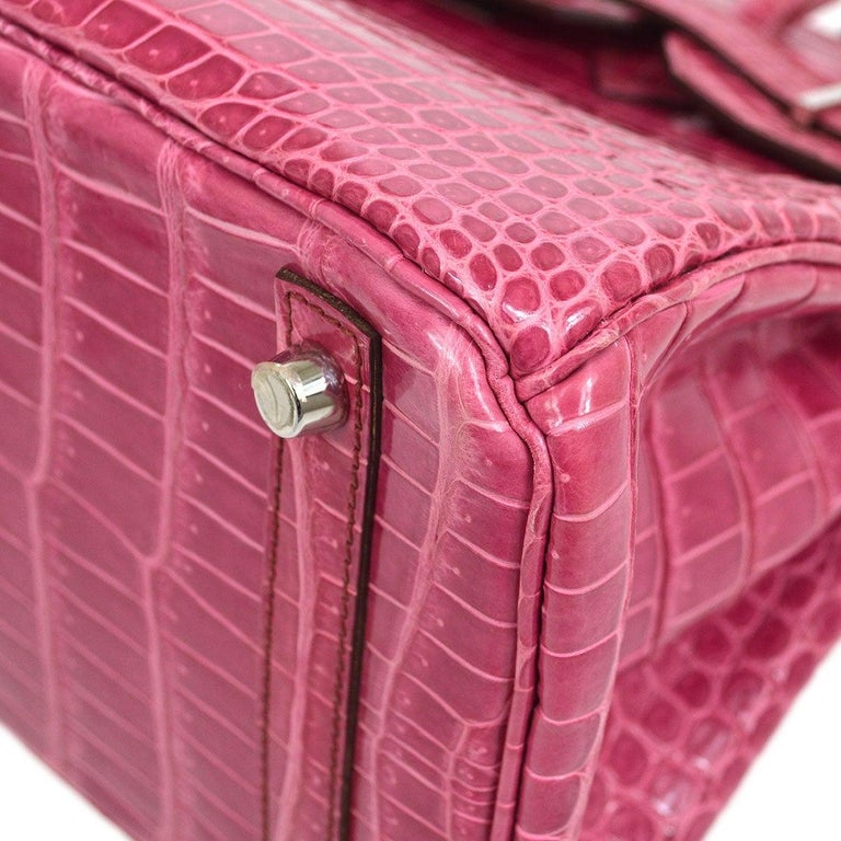 Goldmas Crocodile Leather Handbag, Shiny Cream Pink, Size 21 