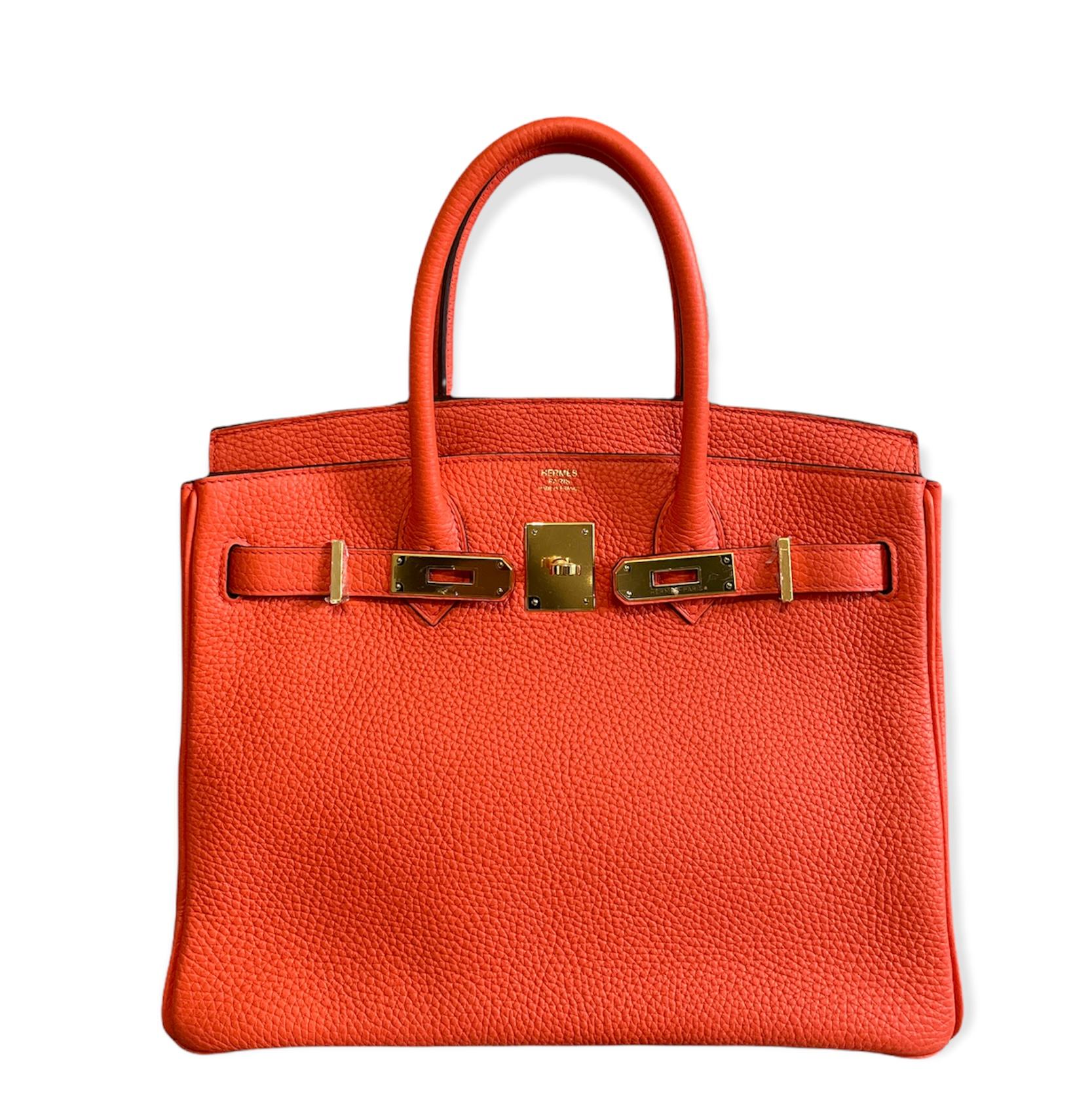 Red Hermes Birkin 30 Poppy Orange Gold Hardware