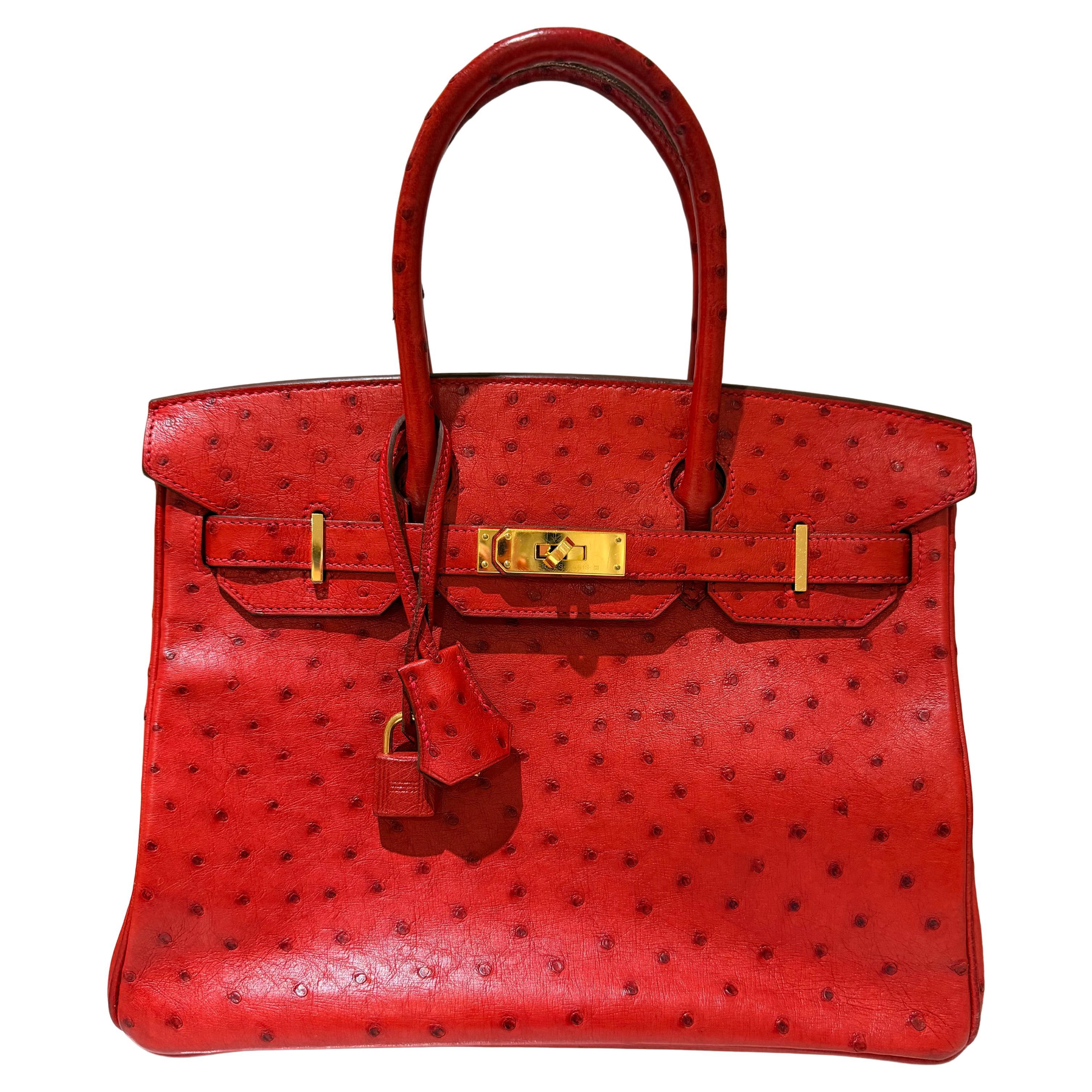 Hermes Birkin 30 Rot Strauß mit Gold Hardware Handtasche