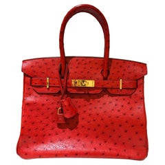 Hermes Birkin 30 Rot Strauß mit Gold Hardware Handtasche