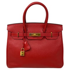 Hermes Birkin 30 Red Rouge Casaque Bag 