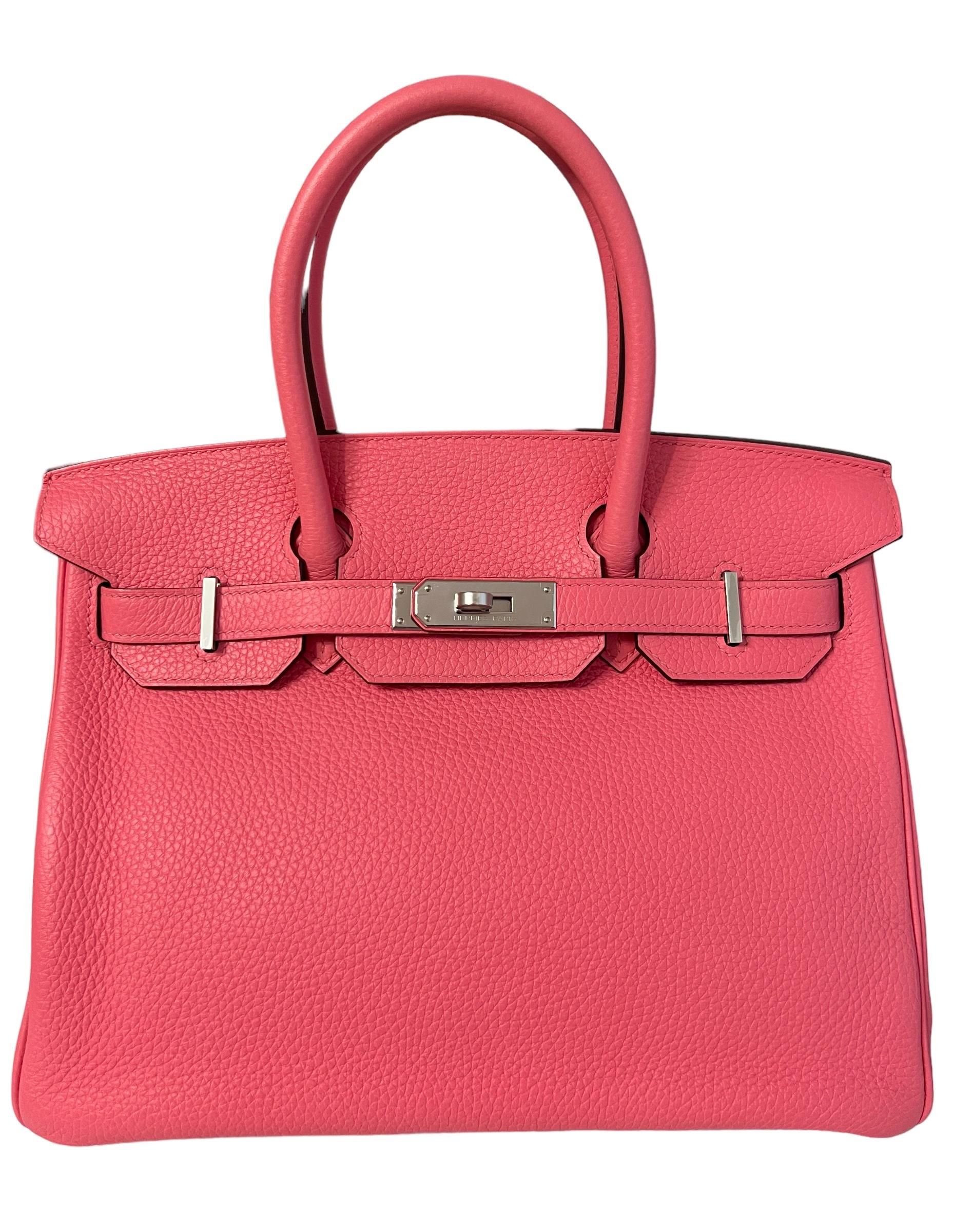 Stunning As New Hermes Birkin 30 Rose Azalee Pink Leather Palladium Hardware. Plastic on All Hardware and Feet. Y Stamp 2020.

Please see photo 10 in the listing, a few minor marks on the interior bottom of the bag due to the lock being shipped