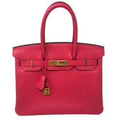 Hermes Birkin 30 Rose Extreme Clemence Bag 