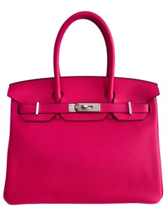 Hermes Birkin 30 Rose Extreme Pink Leather Palladium Hardware New