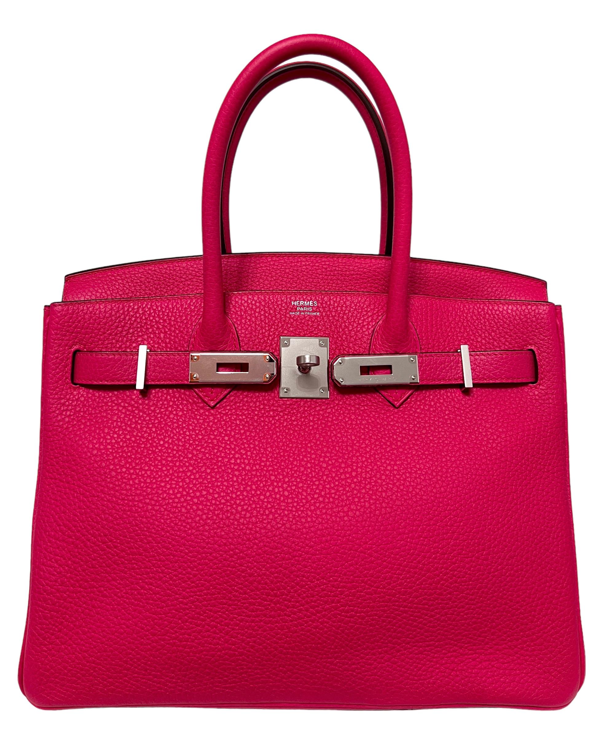Rose Hermès - Sac à main Birkin 30 rose extrême en cuir avec finitions en palladium, état neuf  en vente