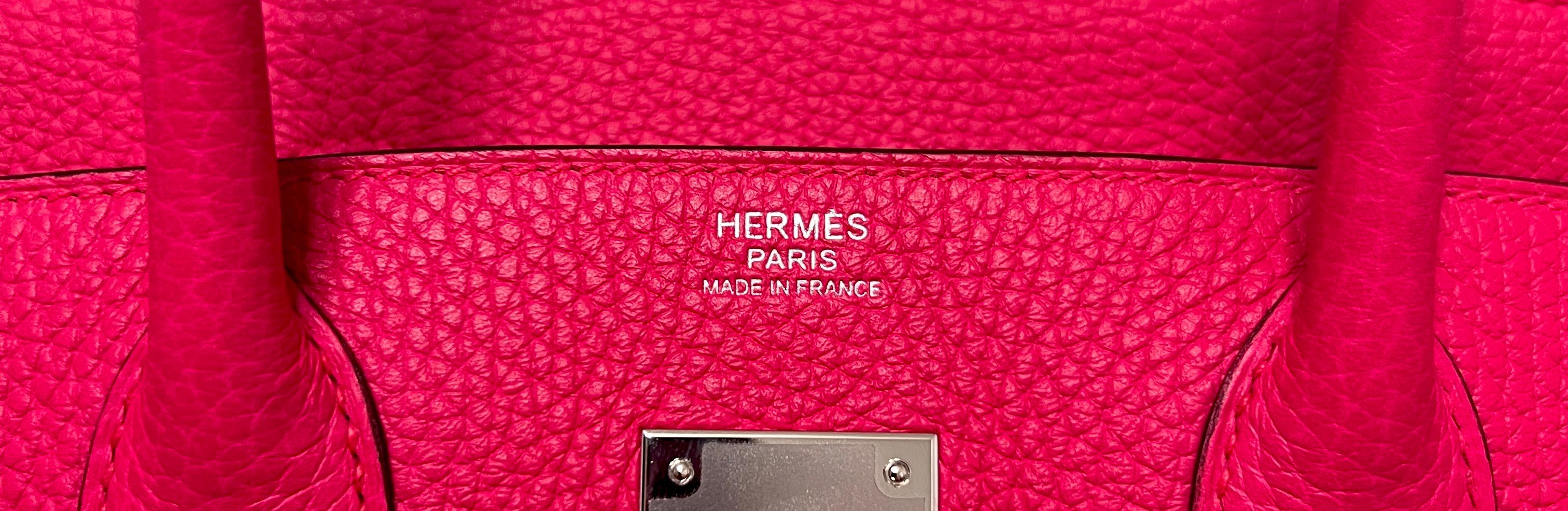 Hermes Birkin 30 Rose Extreme Pink Leather Palladium Hardware New  For Sale 2