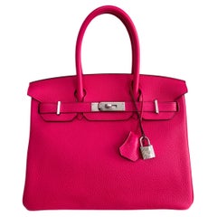 Hermès - Sac à main Birkin 30 rose extrême en cuir avec finitions en palladium, état neuf 