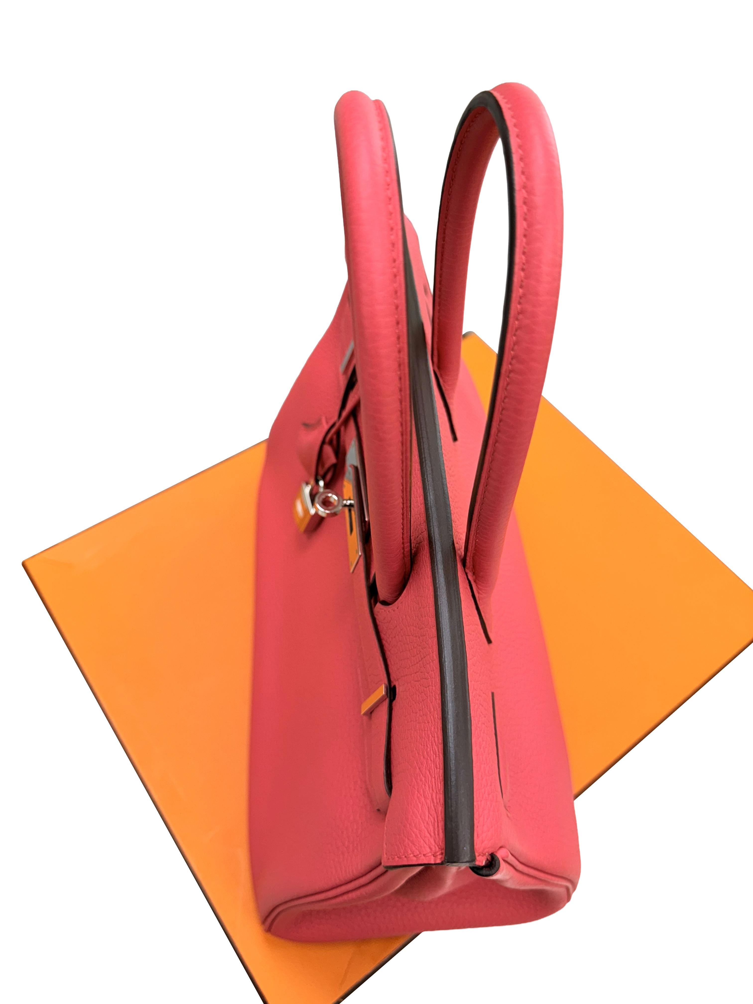 Hermes Birkin 30 Rose Extreme Togo Pelle Con Hardware Palladium Borsetta in vendita 8