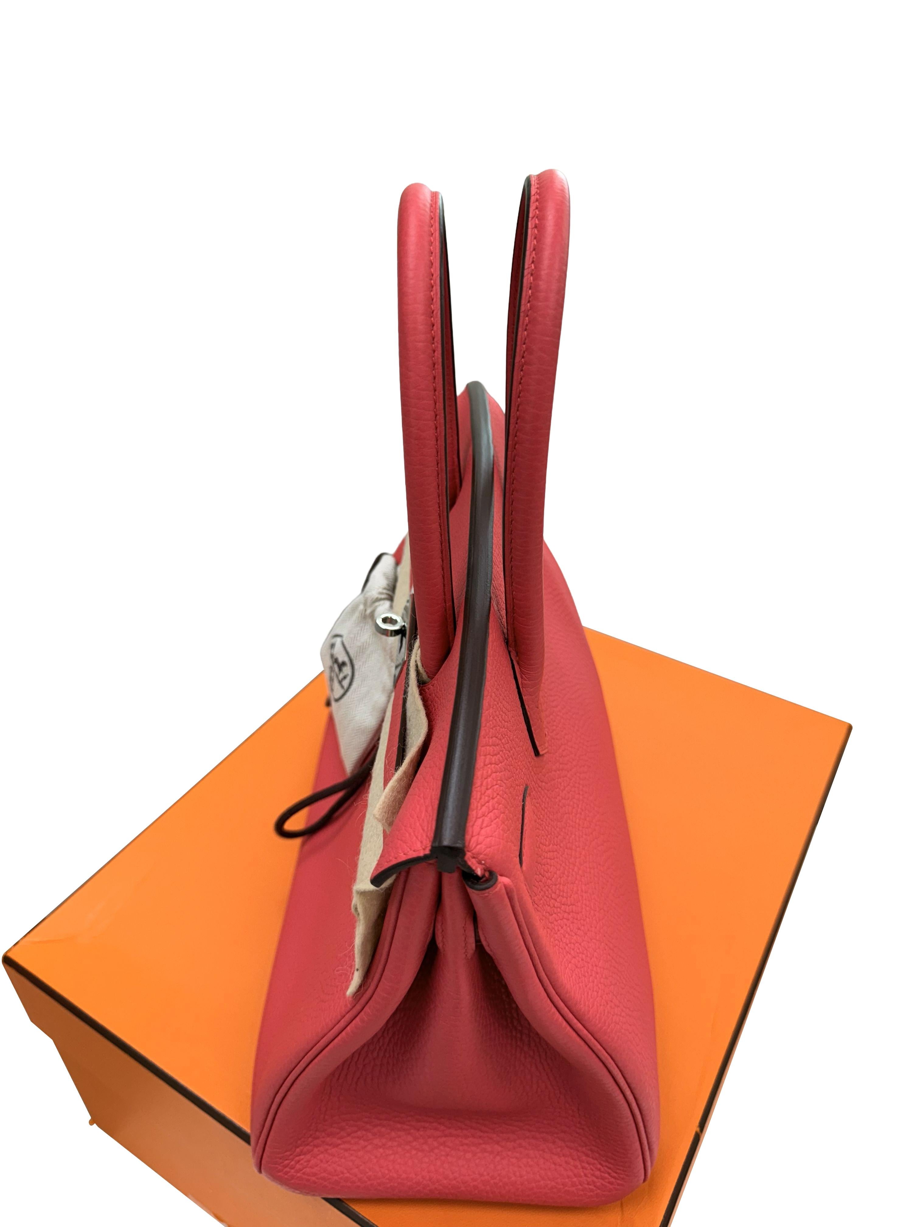 Hermes Birkin 30 Rose Extreme Togo Pelle Con Hardware Palladium Borsetta in vendita 9