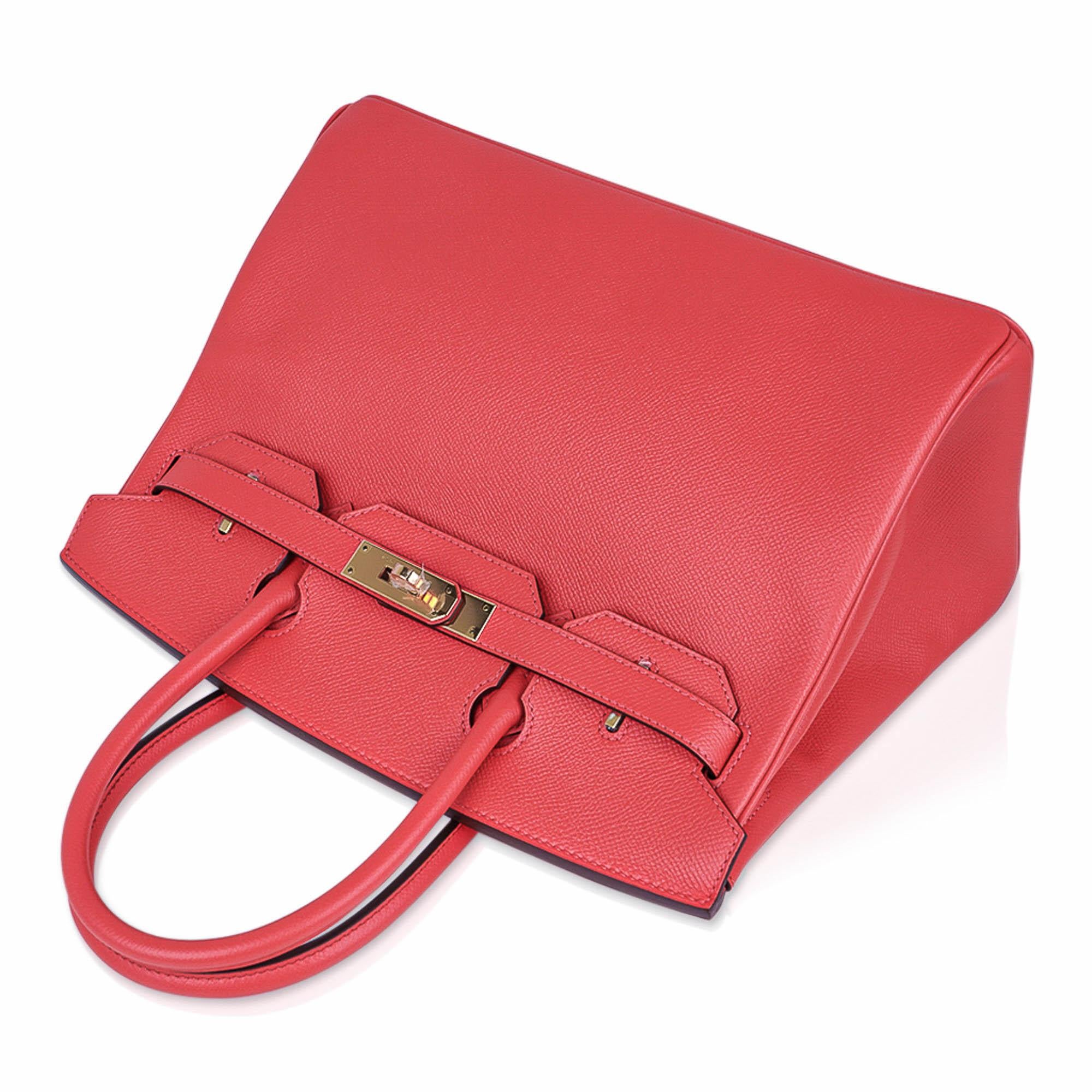Red Hermes Birkin 30 Rose Jaipur Bag Epsom Leather Gold Hardware For Sale