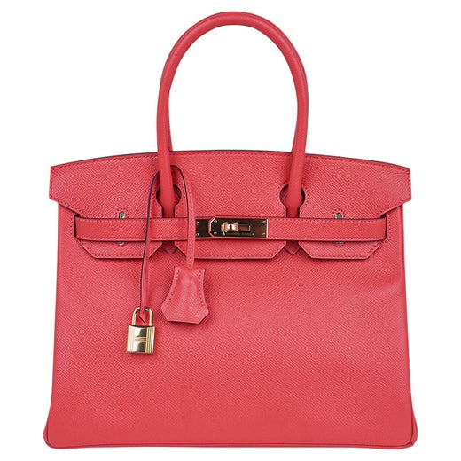 Hermes Birkin 30 Bag Rose Extreme Clemence Leather with Gold Hardware