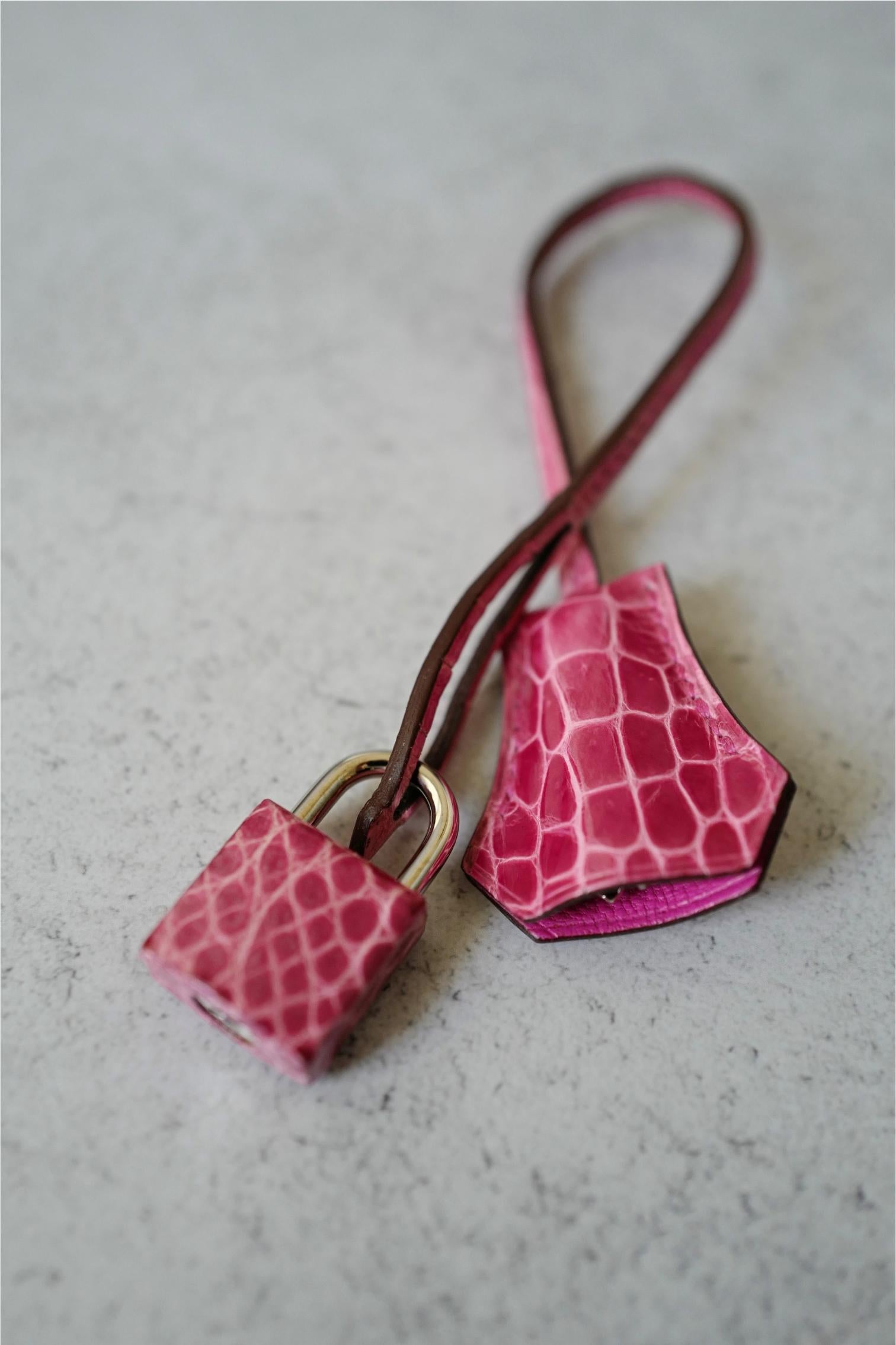 Hermes Birkin 30 Rose Pink Tyrien Shiny Niloticus P Stamp 2012 PHW Complete in vendita 6