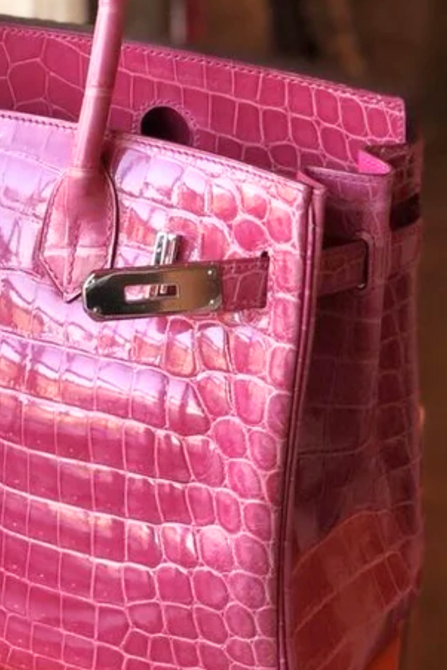 Hermes Birkin 30 Rose Pink Tyrien Shiny Niloticus P Stamp 2012 PHW Complete in vendita 9