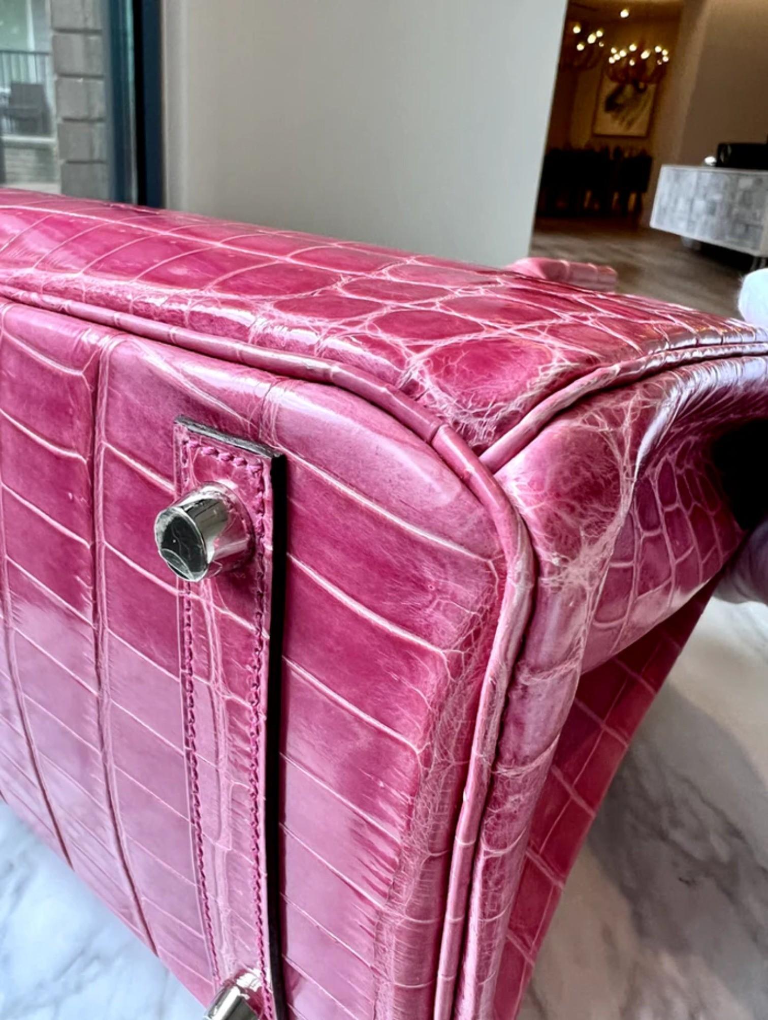 Hermes Birkin 30 Rose Pink Tyrien Shiny Niloticus P Stamp 2012 PHW Complete in vendita 13