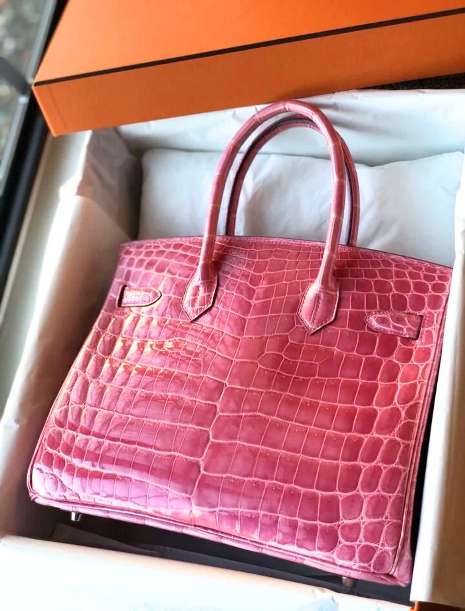 Rosa Hermes Birkin 30 Rose Pink Tyrien Shiny Niloticus P Stamp 2012 PHW Complete in vendita