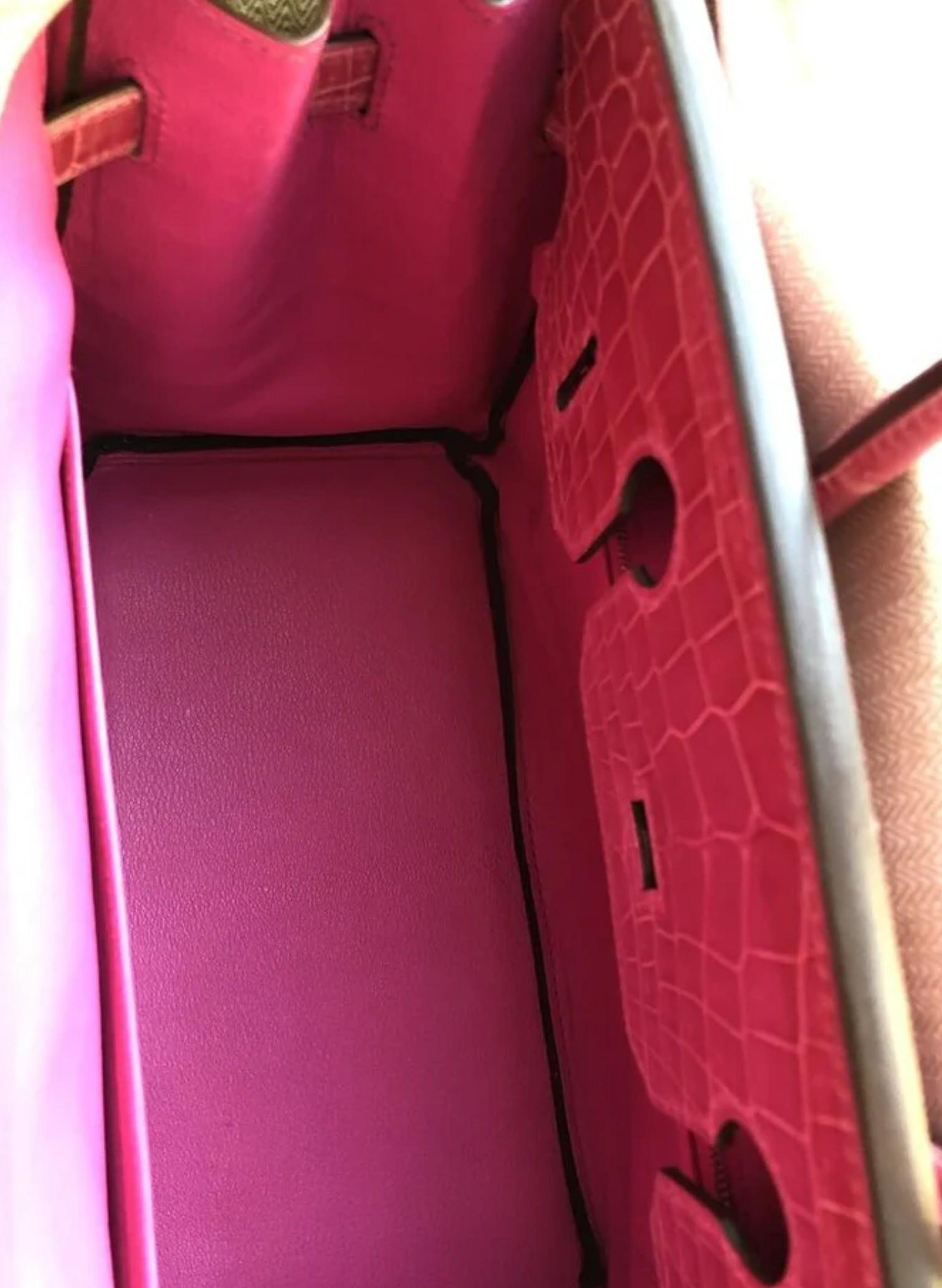 Hermes Birkin 30 Rose Pink Tyrien Shiny Niloticus P Stamp 2012 PHW Complete in vendita 3