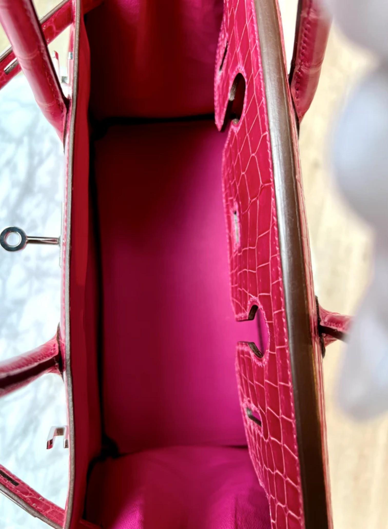 Hermes Birkin 30 Rose Pink Tyrien Shiny Niloticus P Stamp 2012 PHW Complete in vendita 4