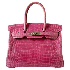 Hermes Birkin 30 Rose Pink Tyrien Shiny Niloticus P Stamp 2012 PHW Complete