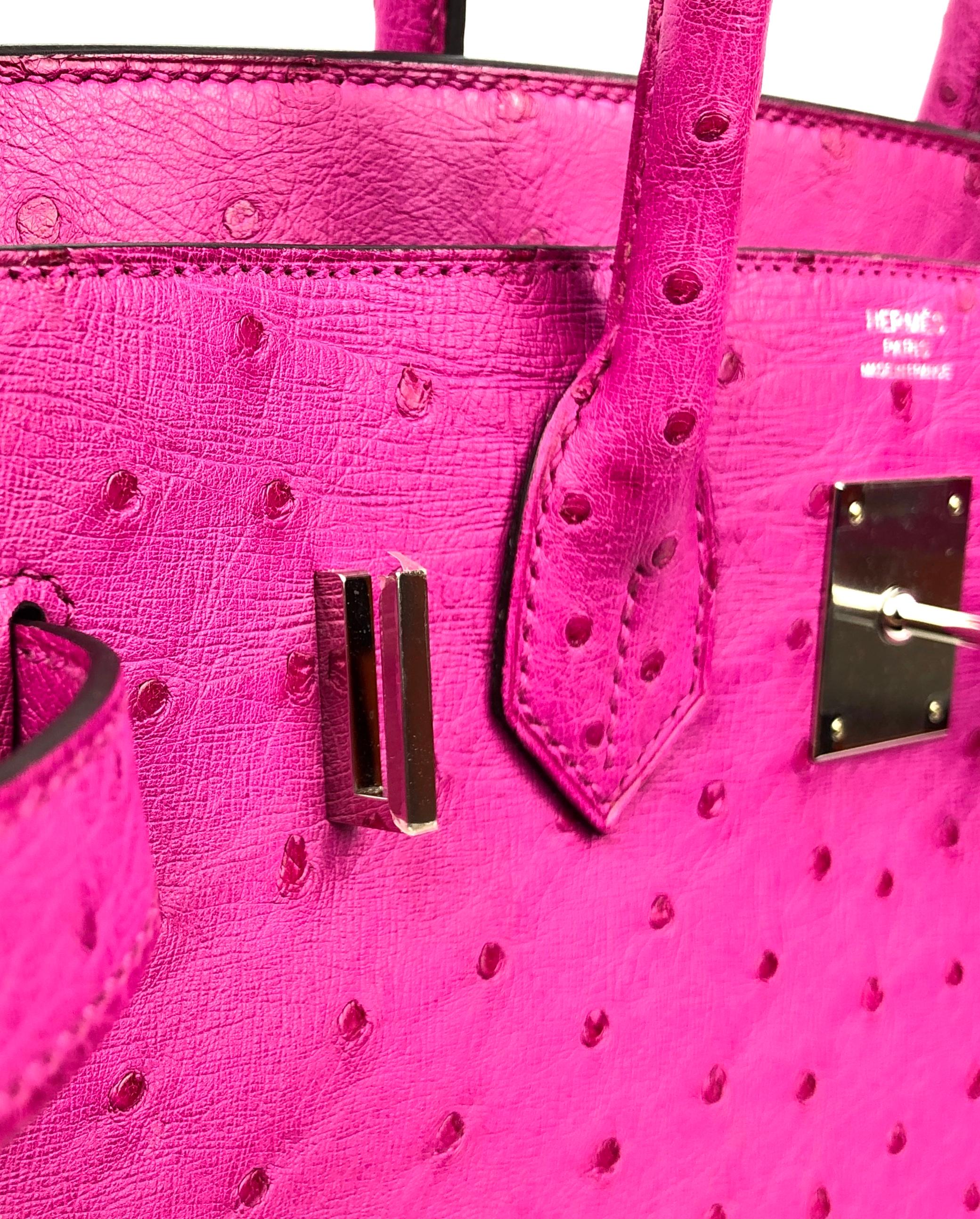 Hermes Birkin 30 Rose Pourpre Ostrich Pink Palladium Hardware 2017 In New Condition In Miami, FL