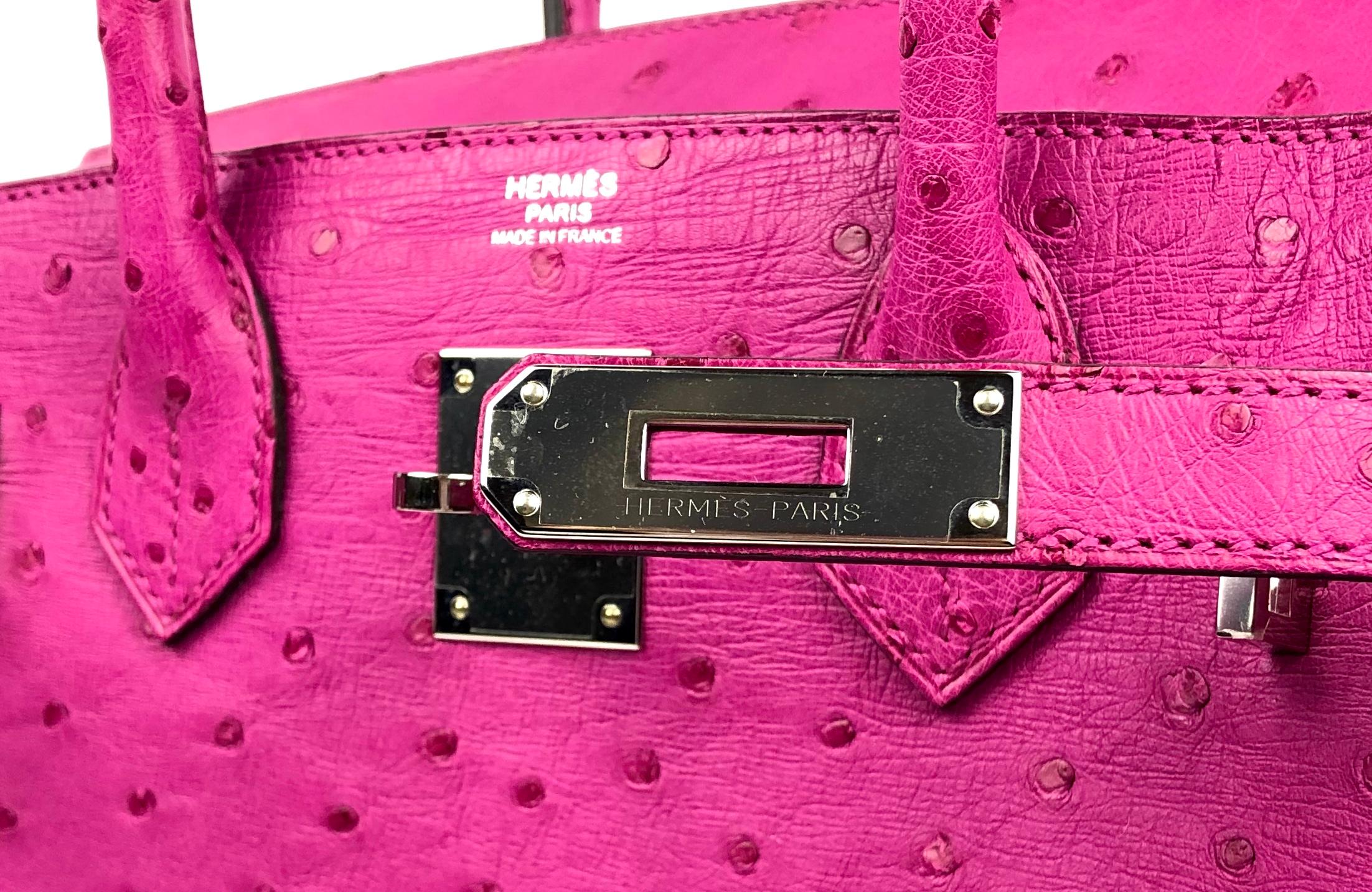 Women's or Men's Hermes Birkin 30 Rose Pourpre Ostrich Pink Palladium Hardware 2017