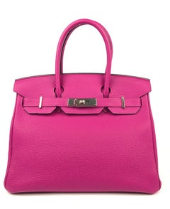 Hermes Birkin 30 Rose Pourpre Rosa Lila Palladium Hardware mit Kunststoff