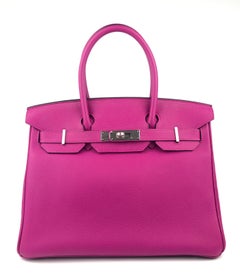 Hermes Birkin 30 Rose Pourpre Rosa Lila Palladium Hardware mit Kunststoff