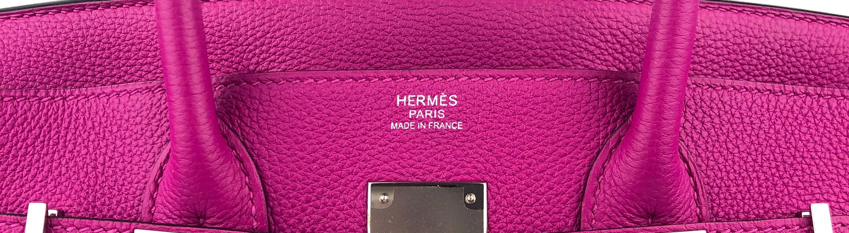 Hermes Birkin 30 Rose Pourpre Pink Purple Palladium Hardware w/ Plastic In Excellent Condition In Miami, FL