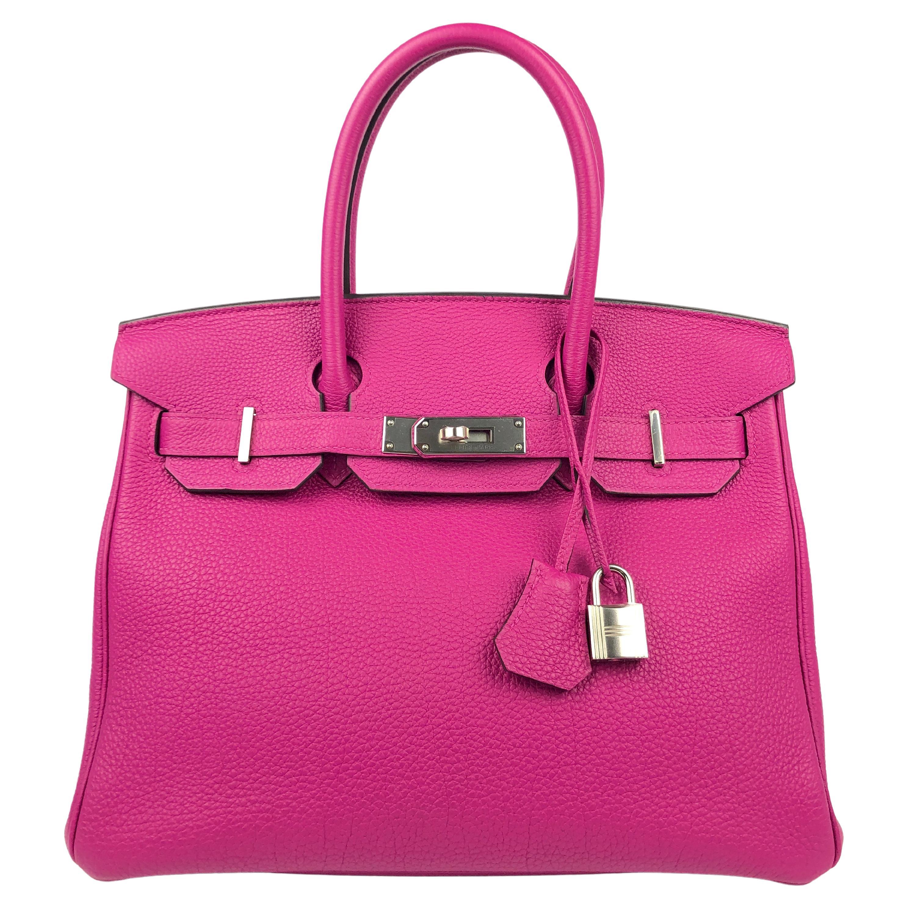 Hermes Birkin 30 Rose Pourpre Pink Purple Palladium Hardware w/ Plastic